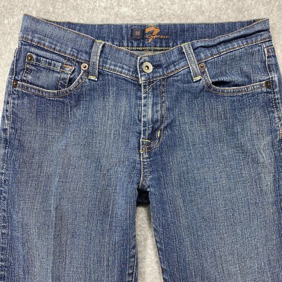 Seven7 Jeans Womens 28x29 Blue Denim Straight Faded Distressed Marbled Stretch - Picture 2 of 16